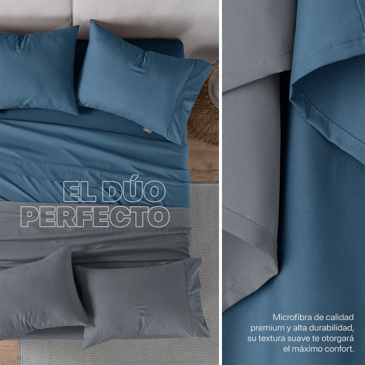 Foto 8 pulgar | Paquete De 2 Juegos De Sábanas De Microfibra Real Textil Azul Marino-gris Oscuro Matrimonial