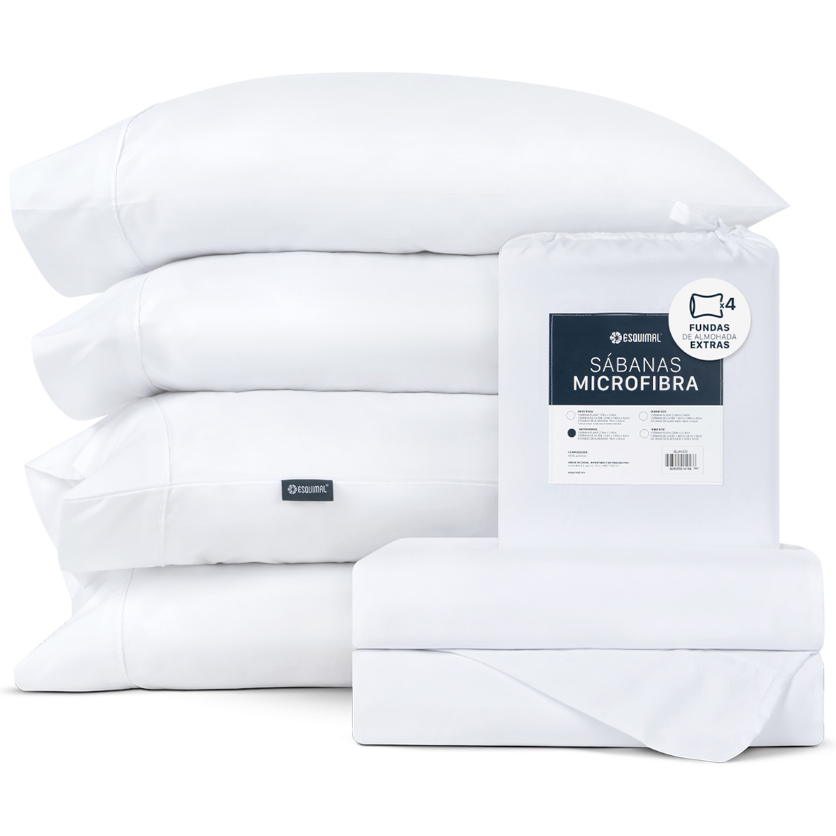 Foto 1 | Juego De Sábanas De Microfibra Esquimal Blanco Queen Size + 4 Fundas De Almohada