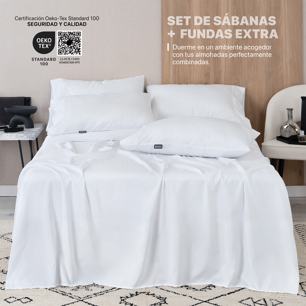 Foto 2 | Juego De Sábanas De Microfibra Esquimal Blanco Queen Size + 4 Fundas De Almohada