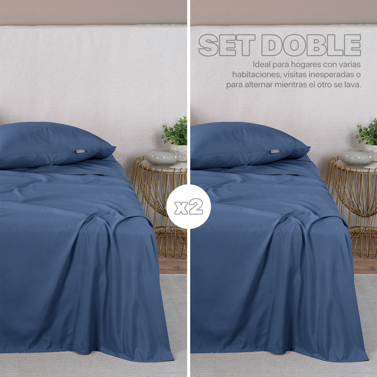 Foto 3 pulgar | Paquete De 2 Juegos De Sábanas De Microfibra Real Textil Azul Matrimonial