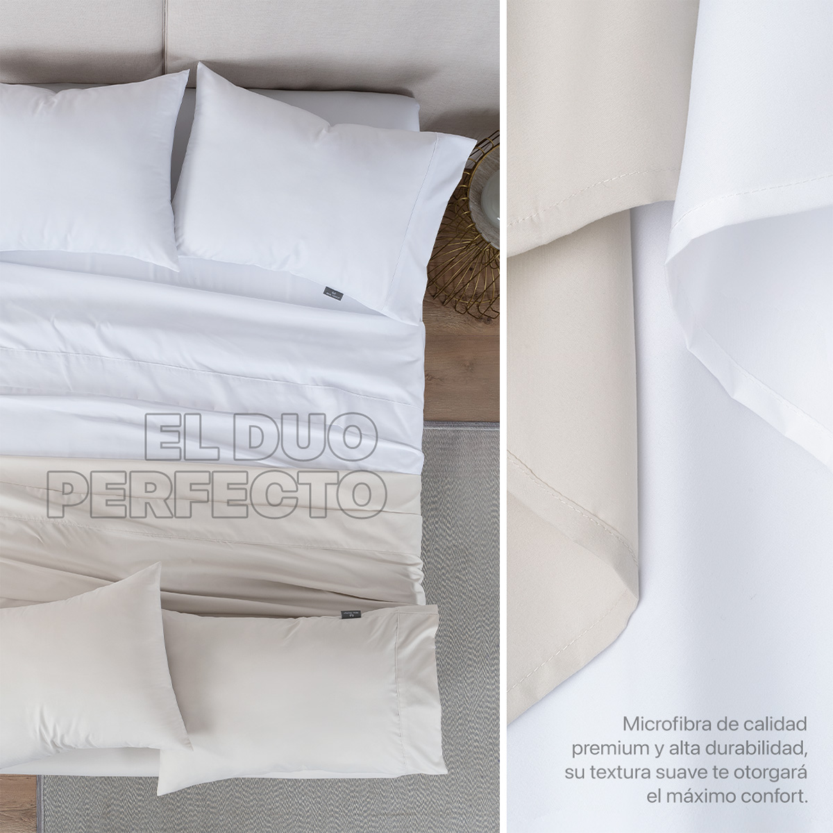 Foto 7 | Paquete De 2 Juegos De Sábanas De Microfibra Real Textil Blanco-beige Matrimonial