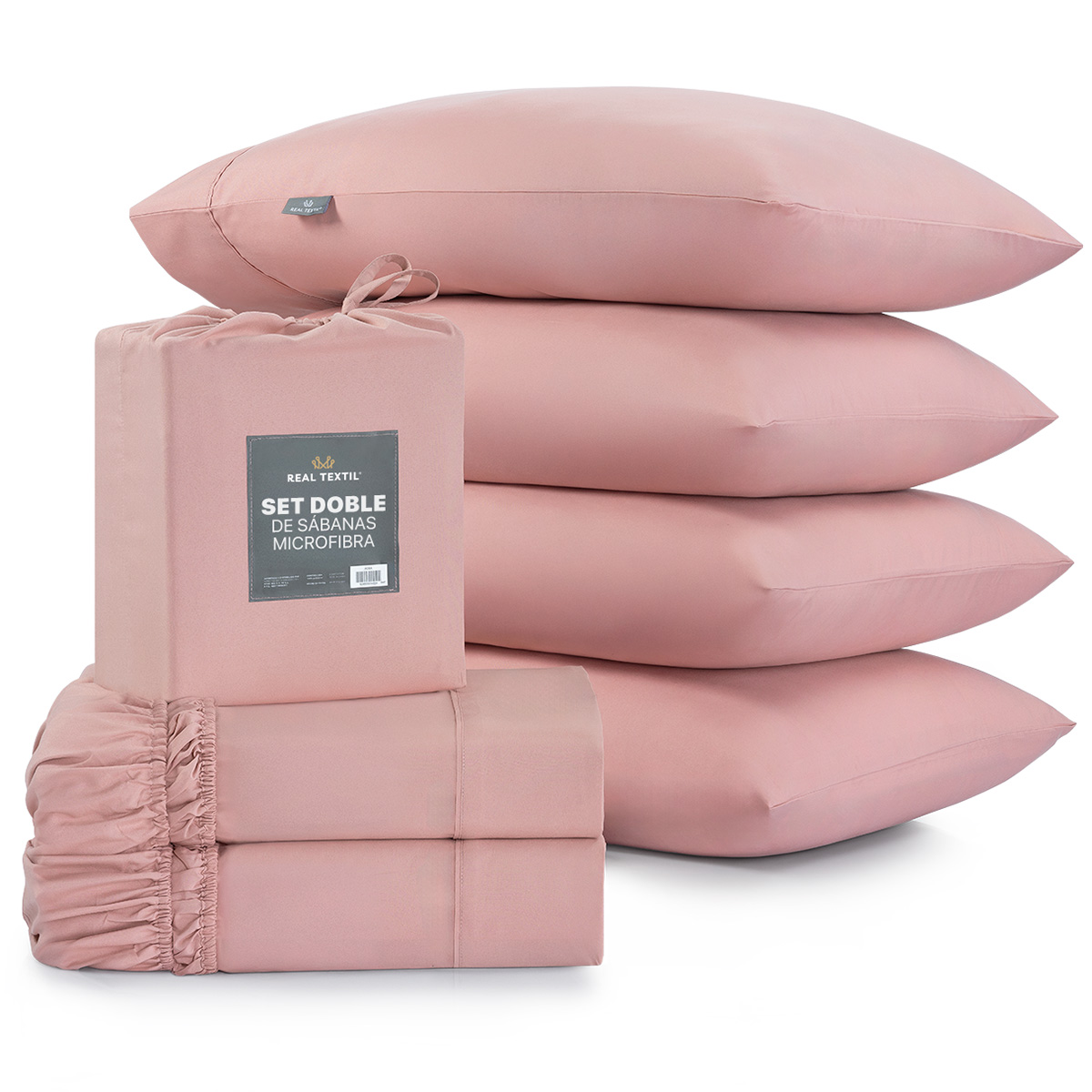 Paquete De 2 Juegos De Sábanas De Microfibra Real Textil Rosa Matrimonial