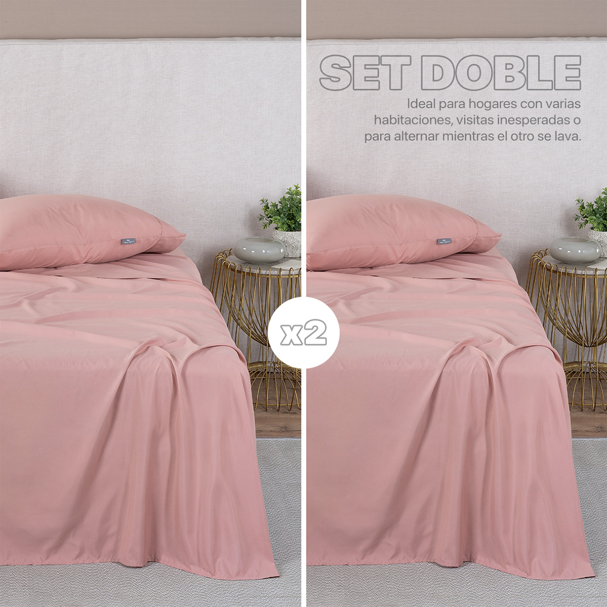 Foto 3 pulgar | Paquete De 2 Juegos De Sábanas De Microfibra Real Textil Rosa Matrimonial