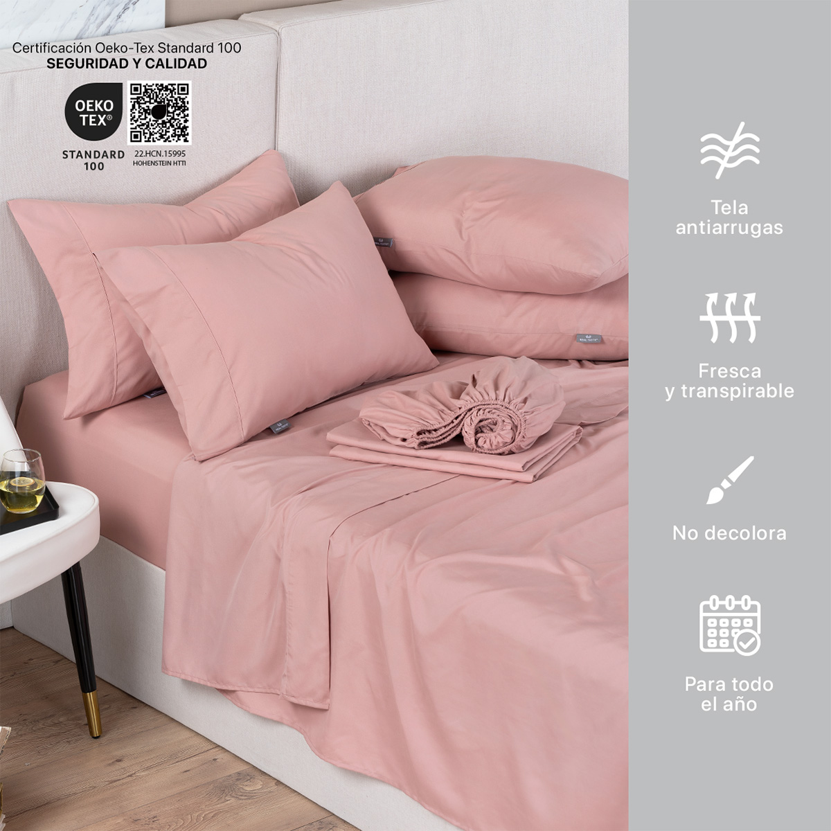 Foto 3 | Paquete De 2 Juegos De Sábanas De Microfibra Real Textil Rosa Matrimonial