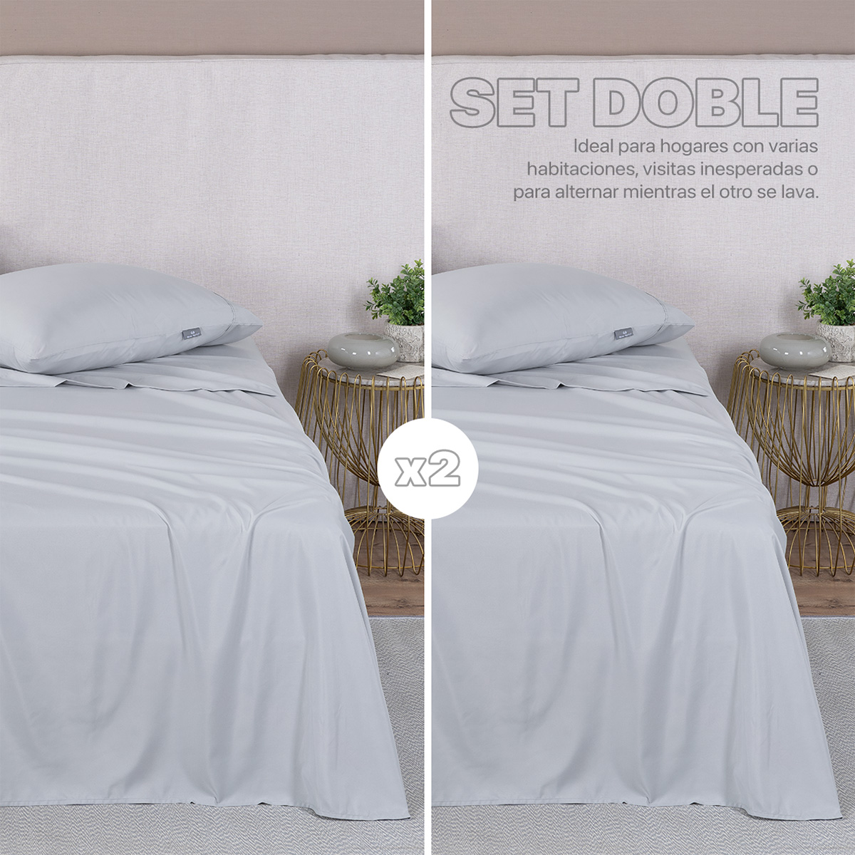 Foto 3 pulgar | Paquete De 2 Juegos De Sábanas De Microfibra Real Textil Gris Matrimonial