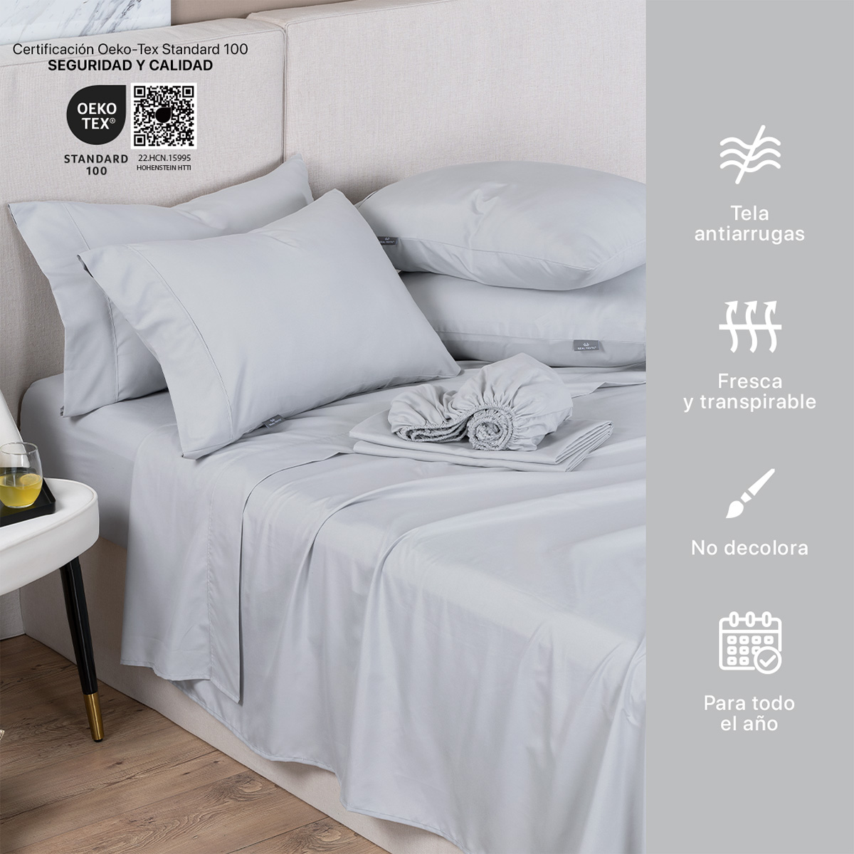Foto 4 pulgar | Paquete De 2 Juegos De Sábanas De Microfibra Real Textil Gris Matrimonial
