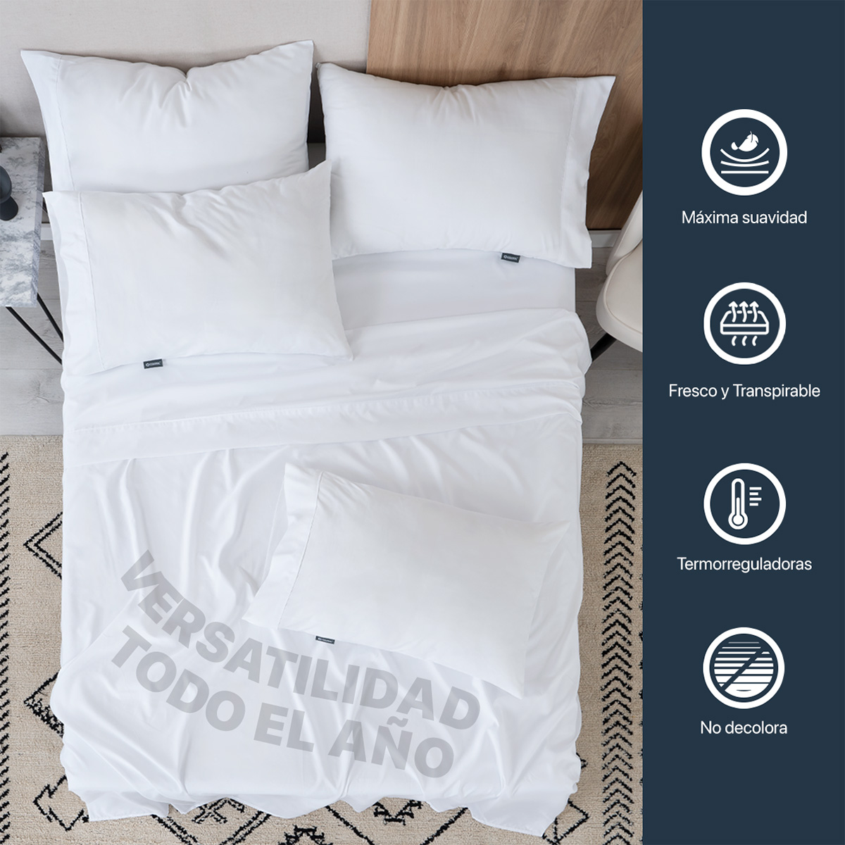 Foto 7 pulgar | Juego De Sábanas De Microfibra Esquimal Blanco Matrimonial + 4 Fundas De Almohada