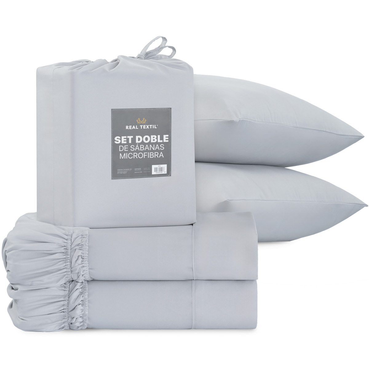 Paquete de 2 Juegos de Sábanas de Microfibra Real Textil Gris Individual