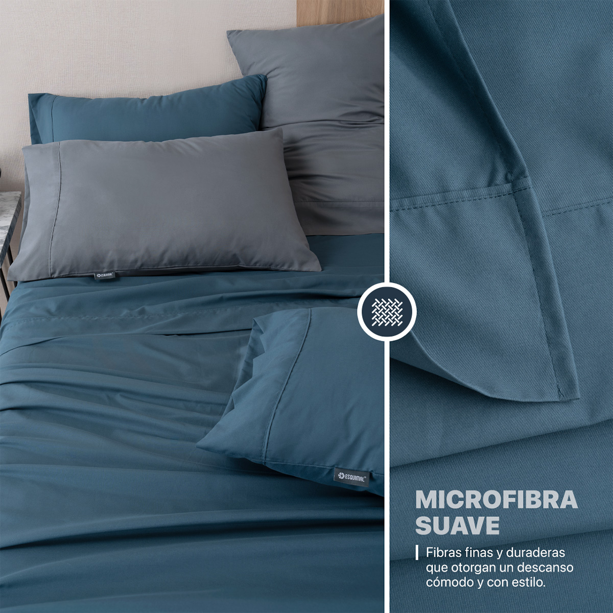 Foto 5 | Juego De Sábanas De Microfibra Esquimal Azul Marino-gris Individual + 2 Fundas De Almohada