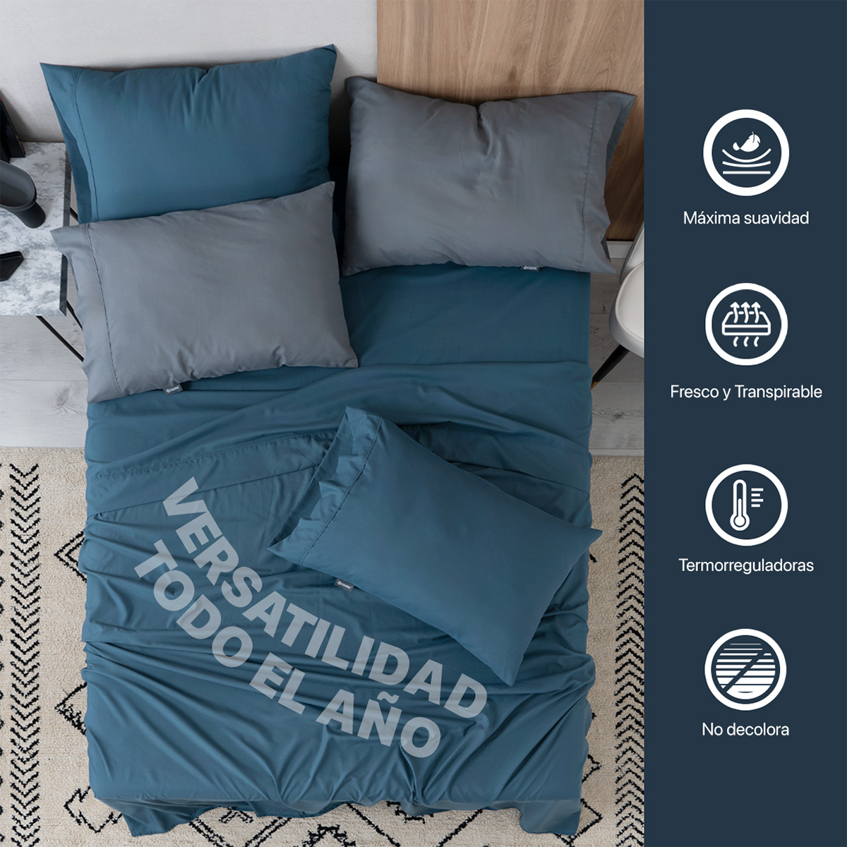 Foto 7 pulgar | Juego De Sábanas De Microfibra Esquimal Azul Marino-gris Individual + 2 Fundas De Almohada