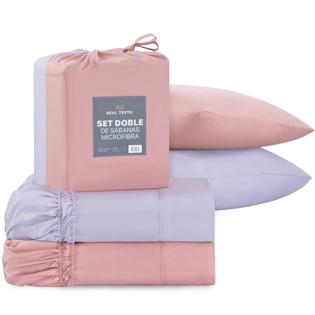 Paquete de 2 Juegos de Sábanas de Microfibra Real Textil Rosa-Violeta Individual $1,079