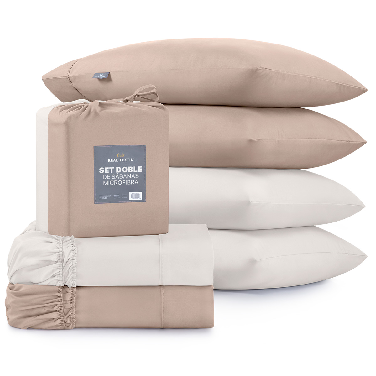Foto 1 | Paquete De 2 Juegos De Sábanas De Microfibra Real Textil Taupe-marfil Matrimonial
