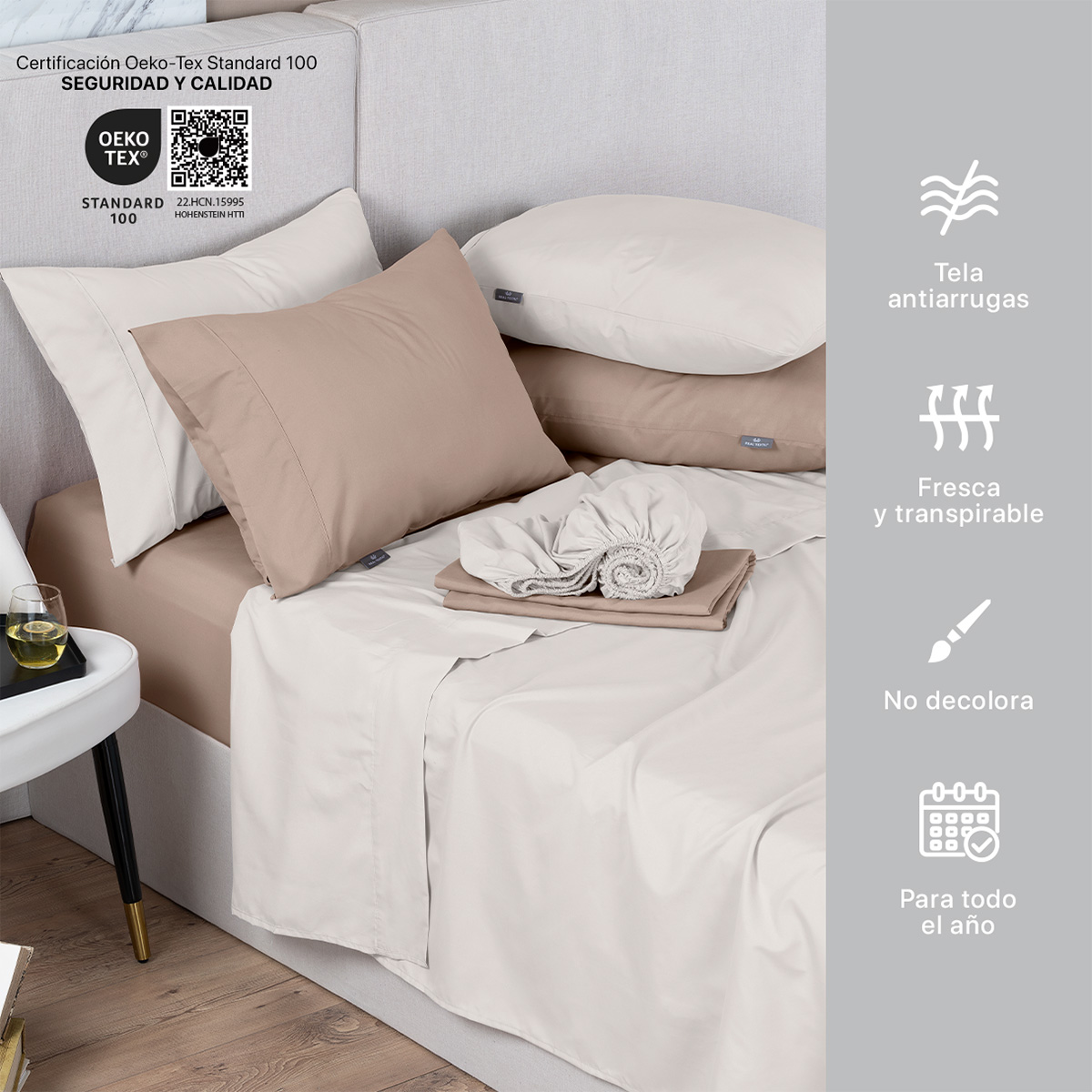 Foto 4 pulgar | Paquete De 2 Juegos De Sábanas De Microfibra Real Textil Taupe-marfil Matrimonial
