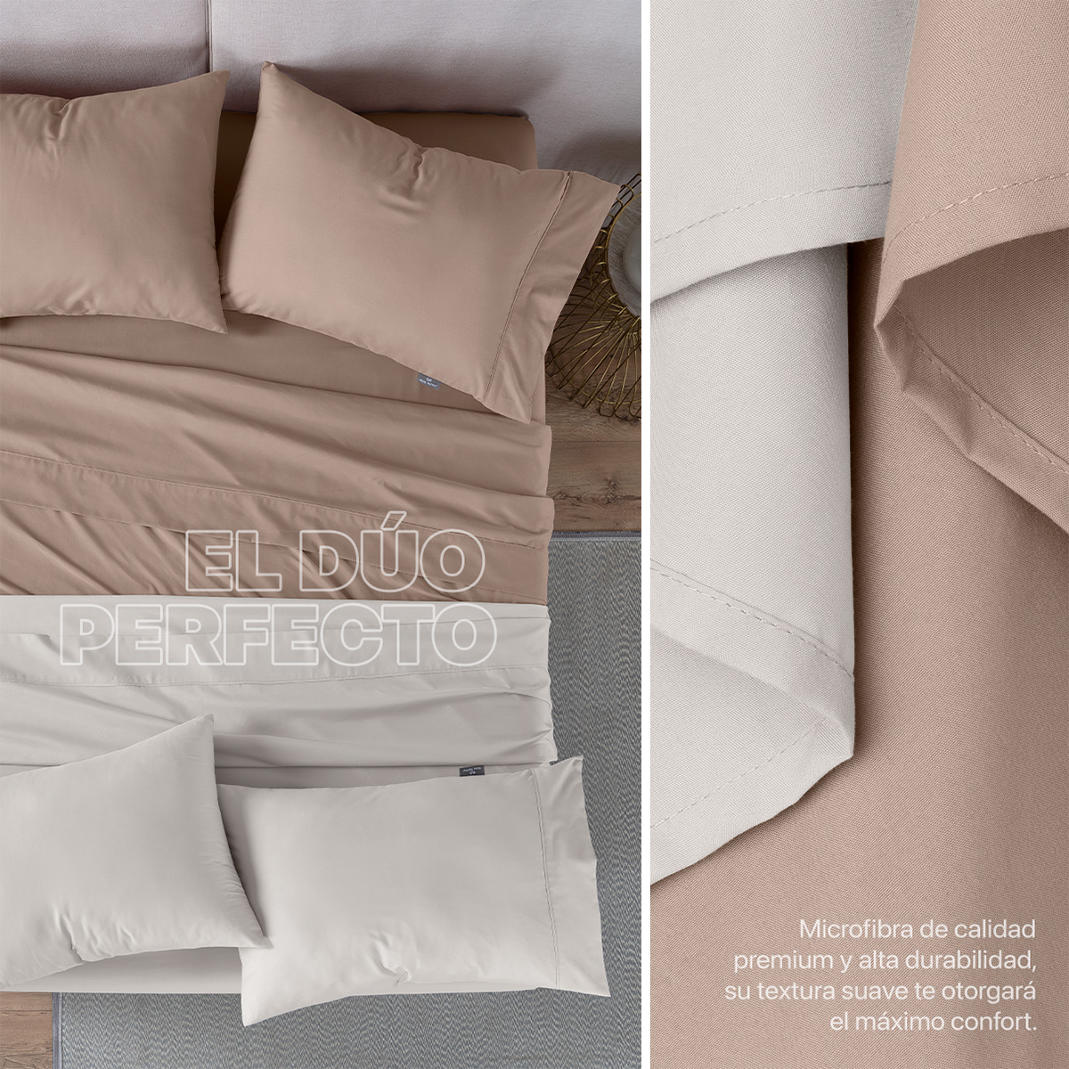 Foto 8 pulgar | Paquete De 2 Juegos De Sábanas De Microfibra Real Textil Taupe-marfil Matrimonial