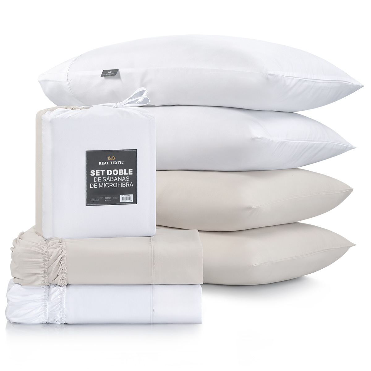 Foto 1 | Paquete De 2 Juegos De Sábanas De Microfibra Real Textil Blanco-beige King Size