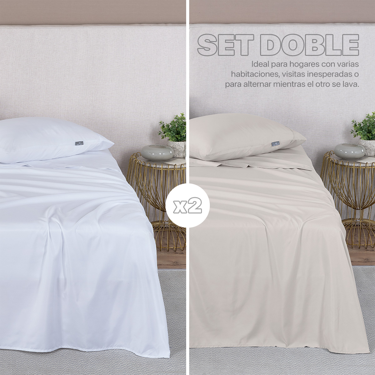 Foto 3 pulgar | Paquete De 2 Juegos De Sábanas De Microfibra Real Textil Blanco-beige King Size