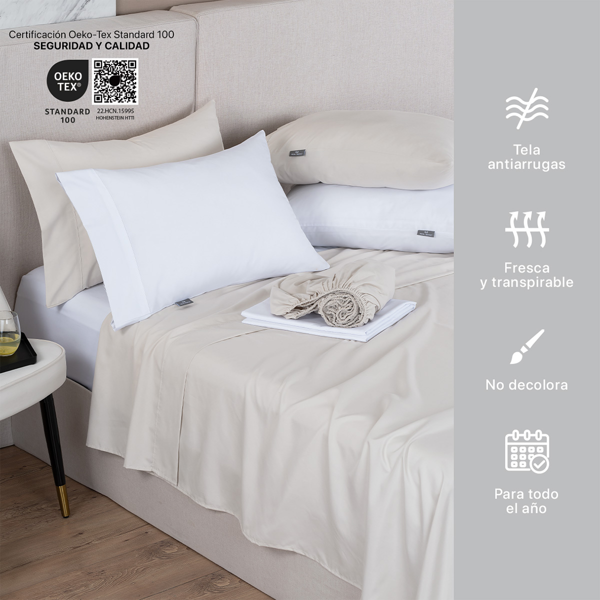 Foto 4 pulgar | Paquete De 2 Juegos De Sábanas De Microfibra Real Textil Blanco-beige King Size