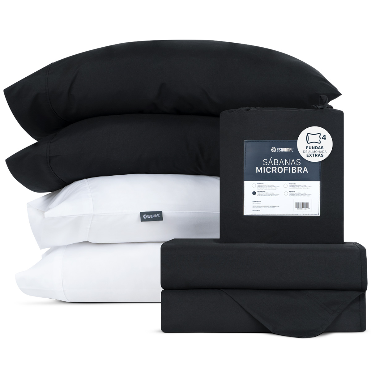 Foto 1 | Juego De Sábanas De Microfibra Esquimal Negro-blanco King Size + 4 Fundas De Almohada