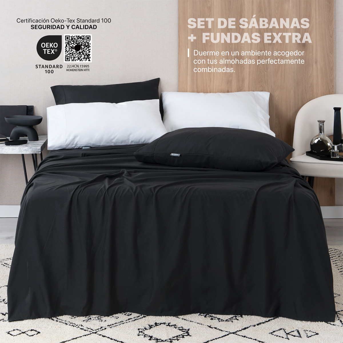 Foto 2 | Juego De Sábanas De Microfibra Esquimal Negro-blanco King Size + 4 Fundas De Almohada