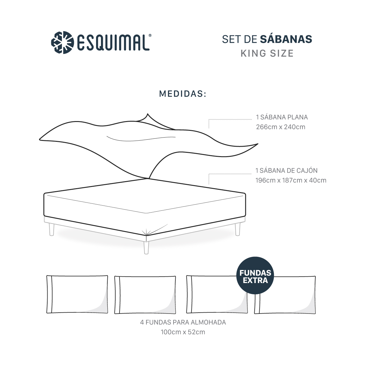 Foto 4 | Juego De Sábanas De Microfibra Esquimal Negro-blanco King Size + 4 Fundas De Almohada