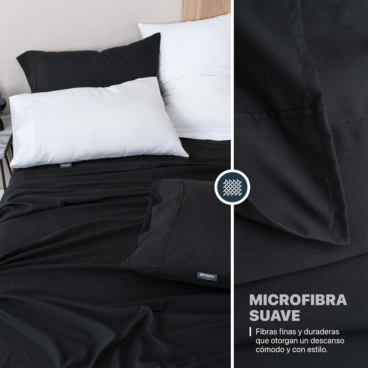 Foto 6 pulgar | Juego De Sábanas De Microfibra Esquimal Negro-blanco King Size + 4 Fundas De Almohada