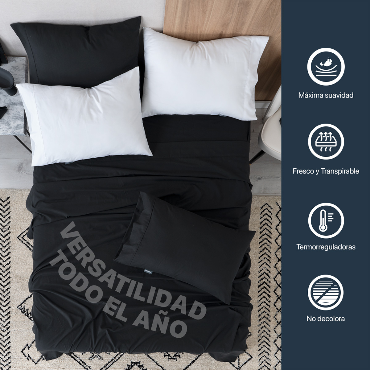 Foto 7 pulgar | Juego De Sábanas De Microfibra Esquimal Negro-blanco King Size + 4 Fundas De Almohada