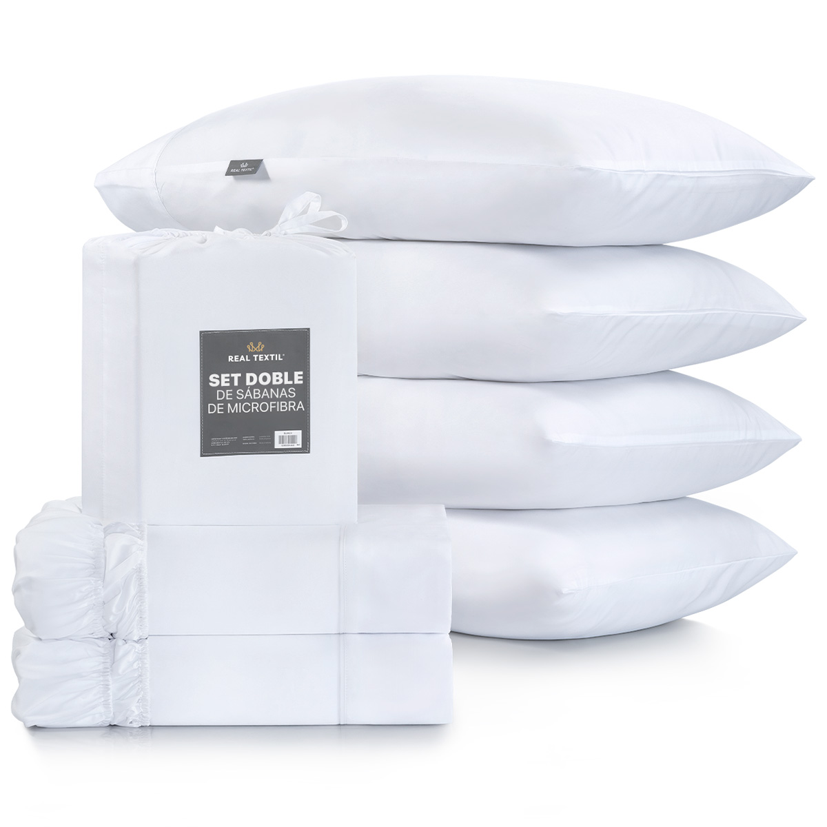 Paquete De 2 Juegos De Sábanas De Microfibra Real Textil Blanco Matrimonial