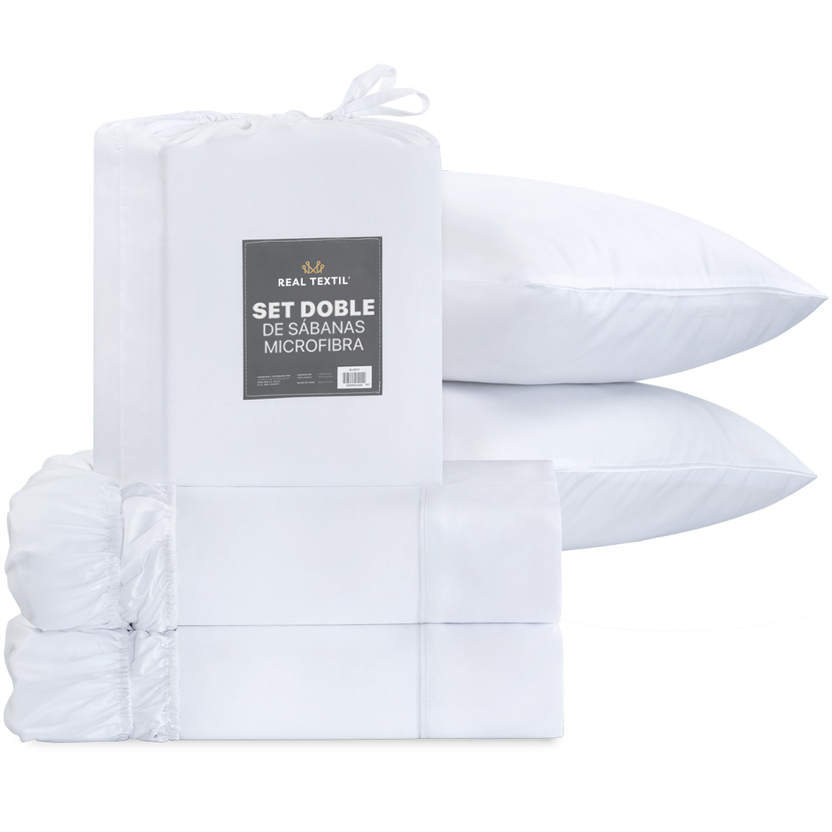 Paquete de 2 Juegos de Sábanas de Microfibra Real Textil Blanco Individual