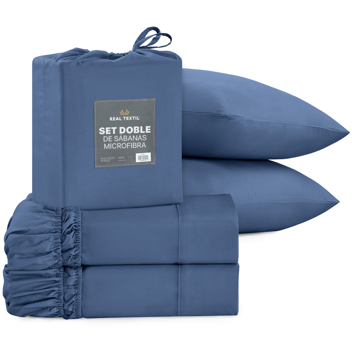 Paquete De 2 Juegos De Sábanas De Microfibra Real Textil Azul Individual