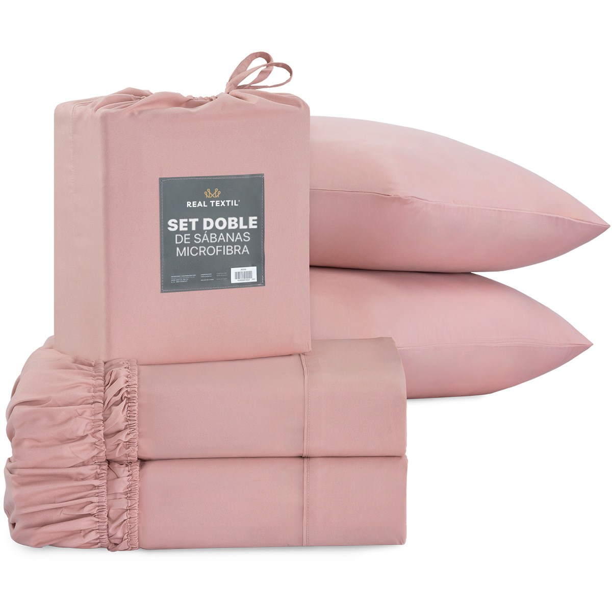 Paquete de 2 Juegos de Sábanas de Microfibra Real Textil Rosa Individual