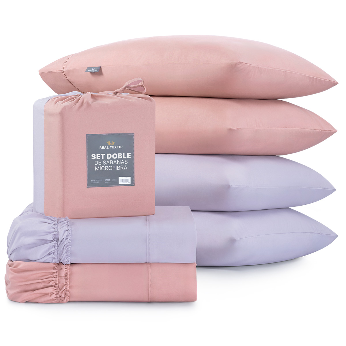 Foto 1 | Paquete De 2 Juegos De Sábanas De Microfibra Real Textil Rosa-violeta King Size
