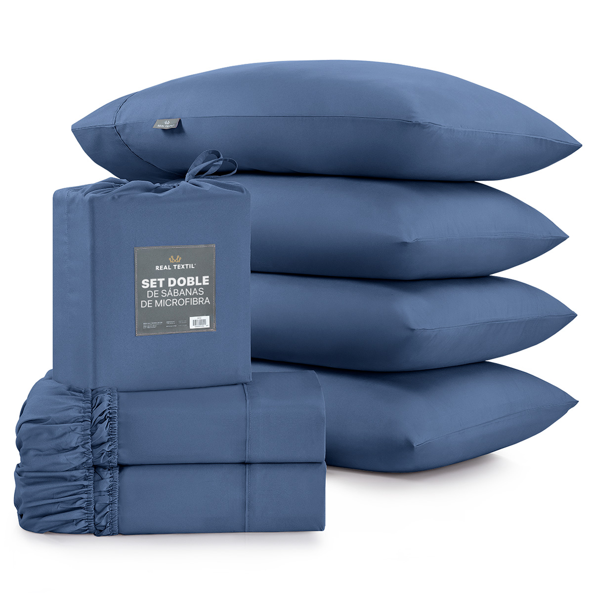 Paquete De 2 Juegos De Sábanas De Microfibra Real Textil Azul Queen Size