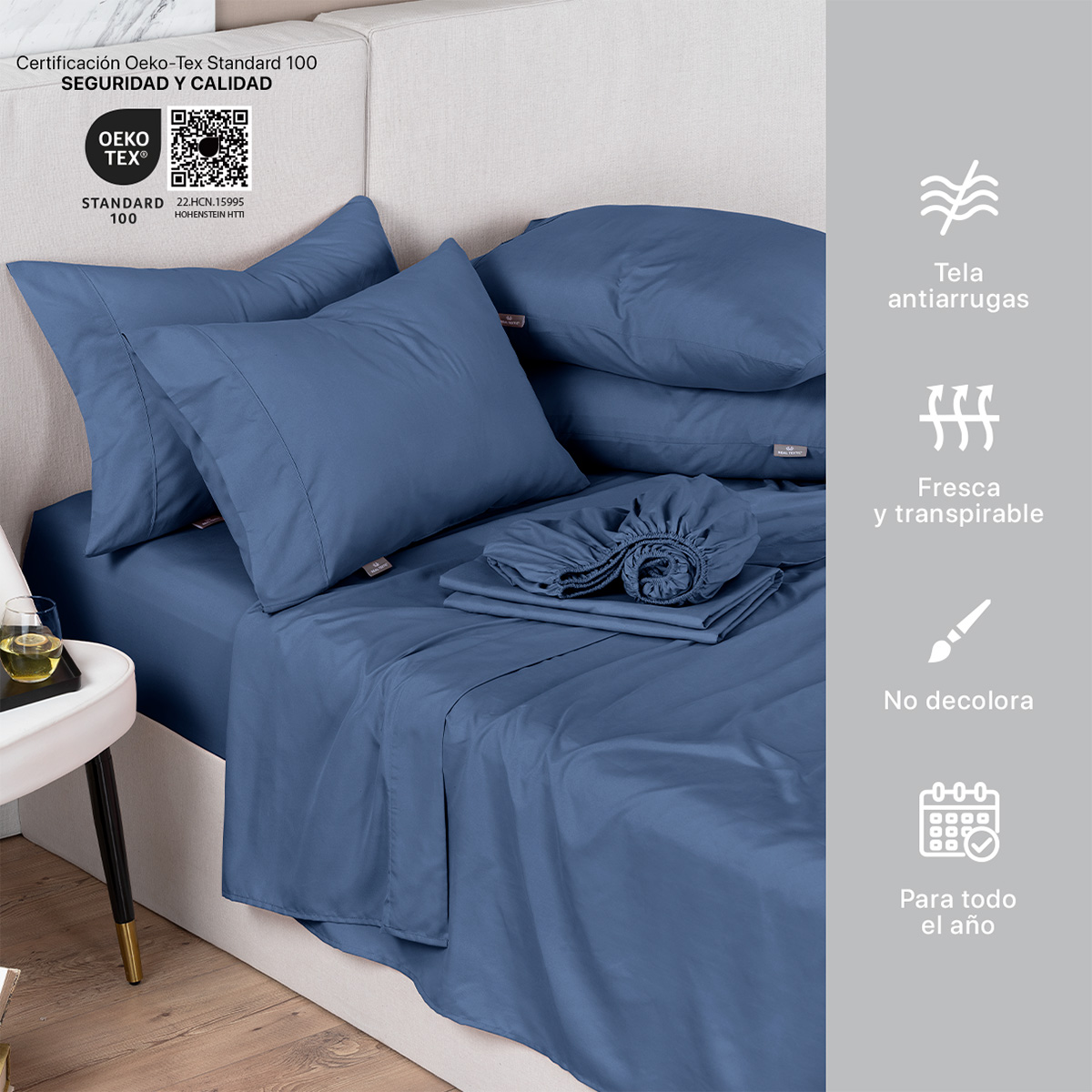 Foto 4 pulgar | Paquete De 2 Juegos De Sábanas De Microfibra Real Textil Azul Queen Size