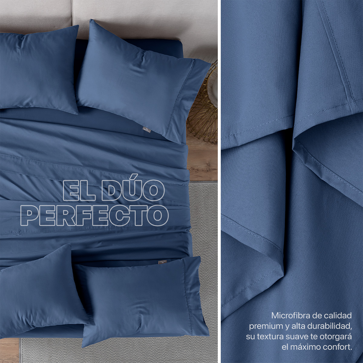 Foto 8 pulgar | Paquete De 2 Juegos De Sábanas De Microfibra Real Textil Azul Queen Size