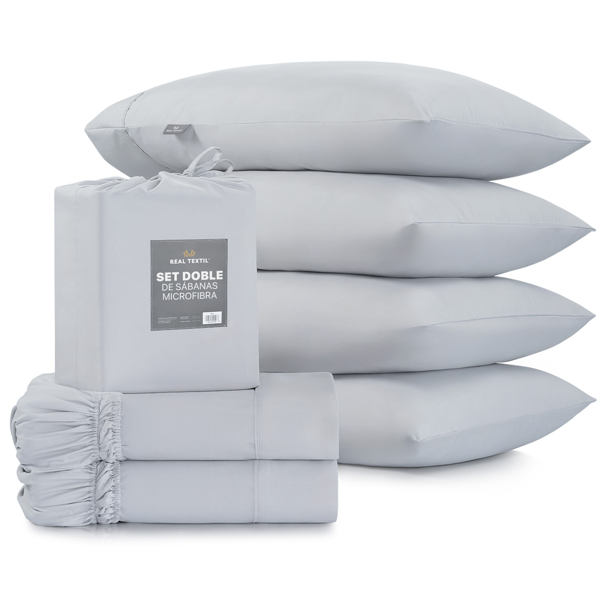 Paquete De 2 Juegos De Sábanas De Microfibra Real Textil Gris Queen Size