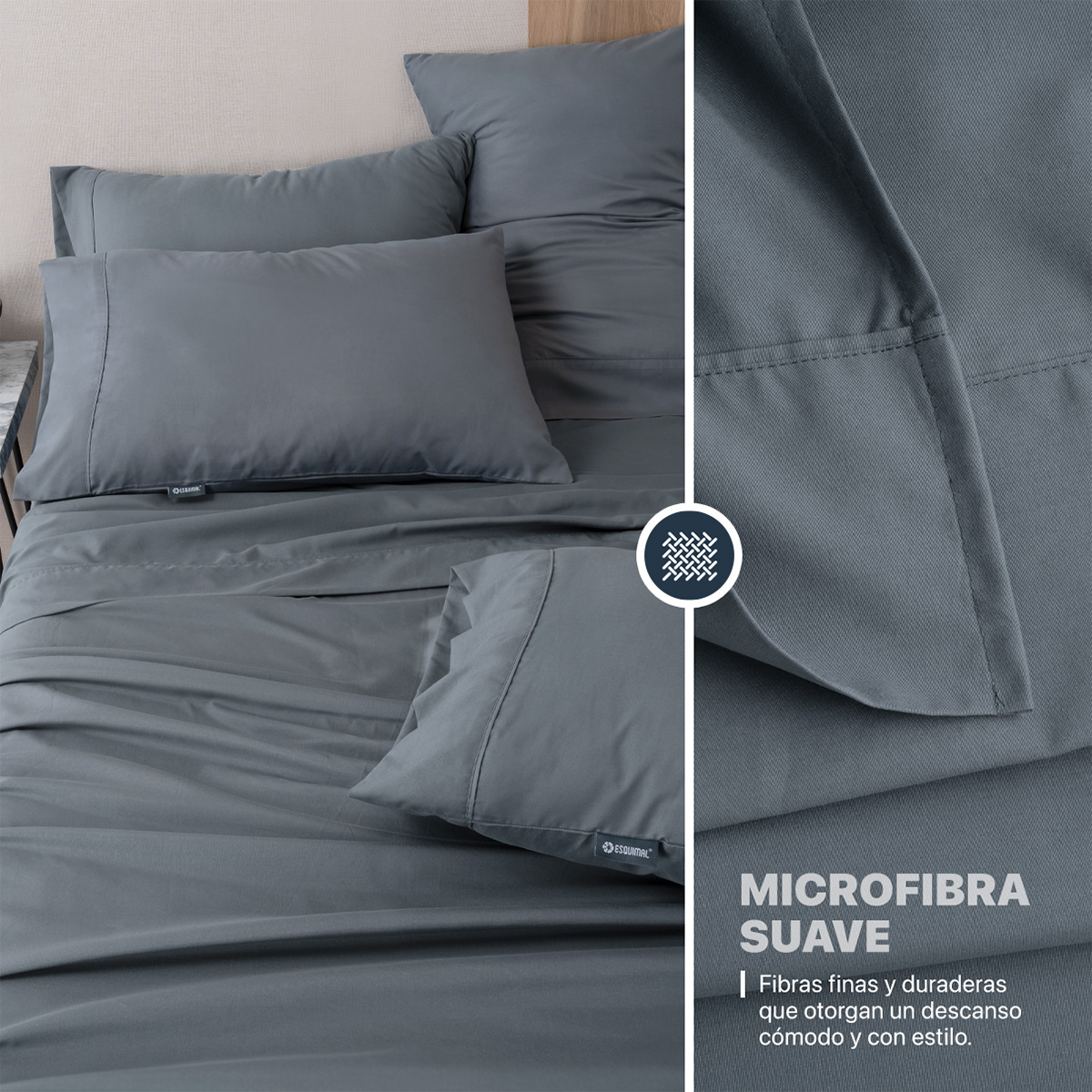 Foto 5 | Juego De Sábanas De Microfibra Esquimal Gris Oscuro Individual + 2 Fundas De Almohada