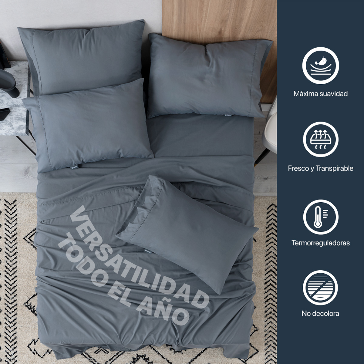 Foto 6 | Juego De Sábanas De Microfibra Esquimal Gris Oscuro Individual + 2 Fundas De Almohada