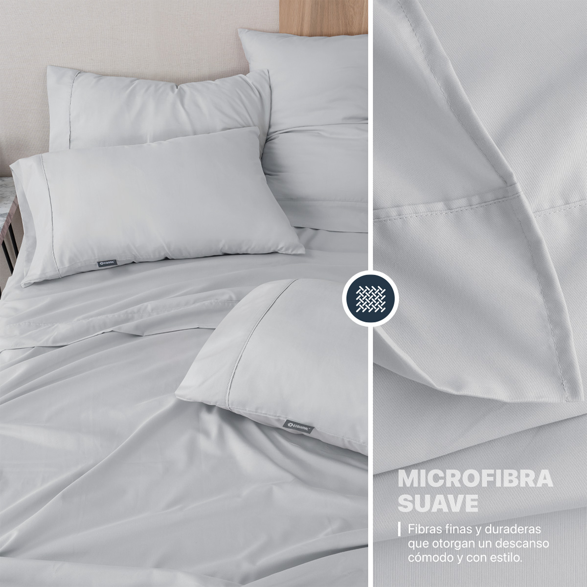 Foto 6 pulgar | Juego De Sábanas De Microfibra Esquimal Gris Claro Matrimonial + 4 Fundas De Almohada