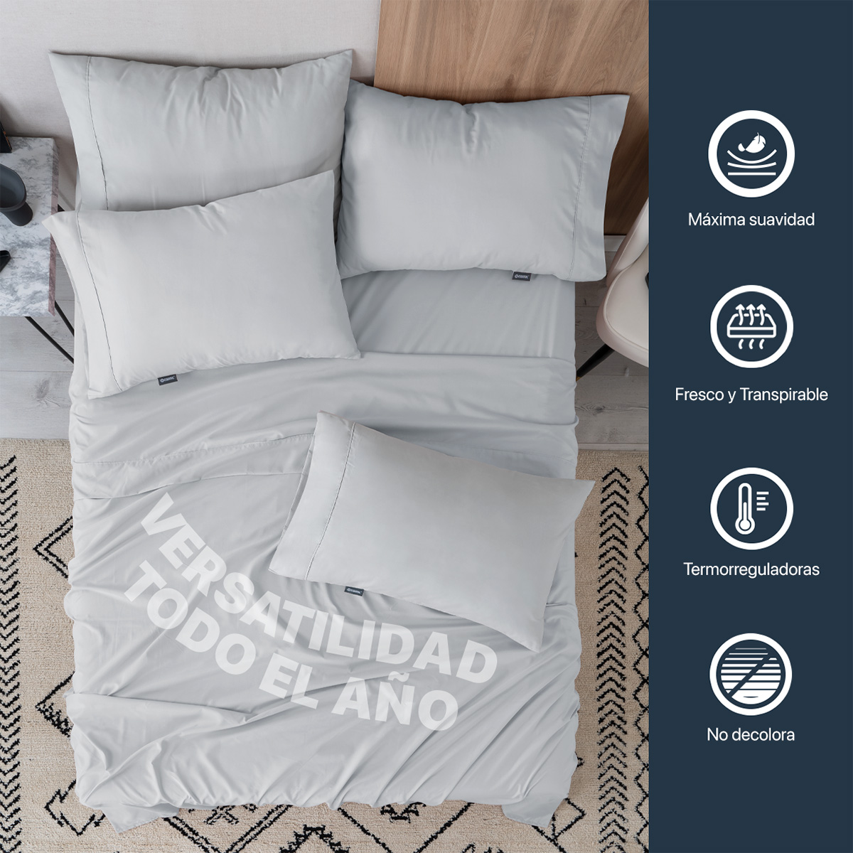 Foto 7 pulgar | Juego De Sábanas De Microfibra Esquimal Gris Claro Matrimonial + 4 Fundas De Almohada
