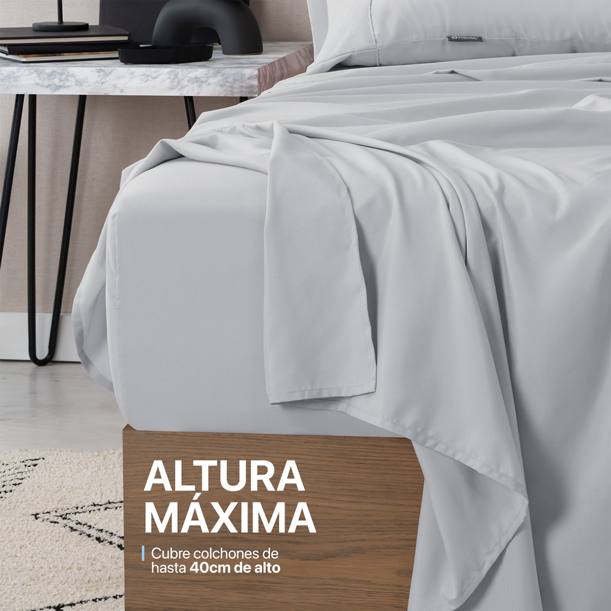 Foto 7 | Juego De Sábanas De Microfibra Esquimal Gris Claro Matrimonial + 4 Fundas De Almohada
