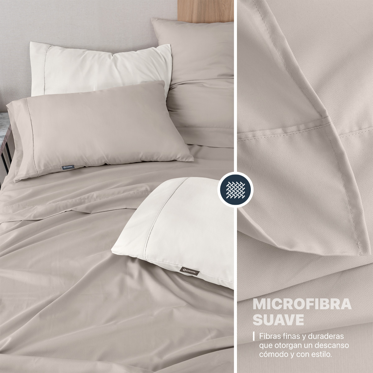 Foto 6 pulgar | Juego De Sábanas De Microfibra Esquimal Khaki-marfil Queen Size + 4 Fundas De Almohada