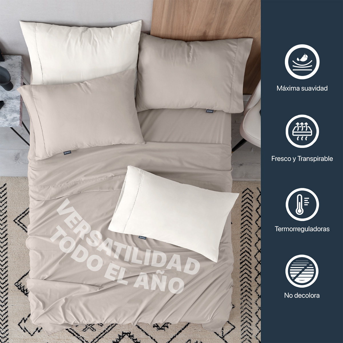 Foto 6 | Juego De Sábanas De Microfibra Esquimal Khaki-marfil Queen Size + 4 Fundas De Almohada