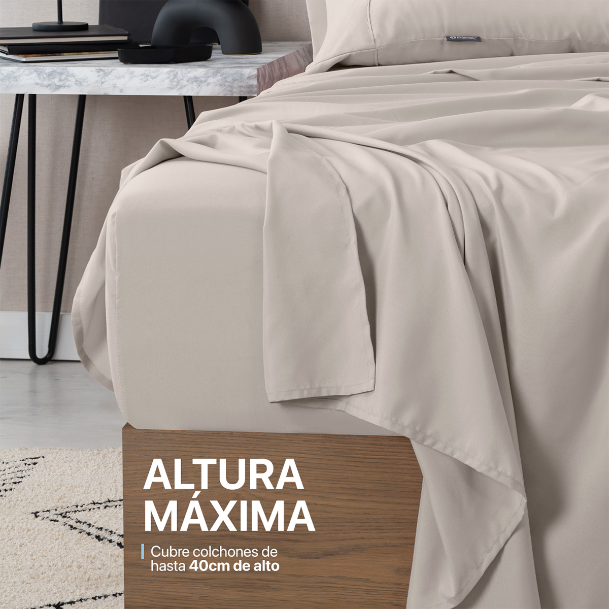 Foto 7 | Juego De Sábanas De Microfibra Esquimal Khaki-marfil Queen Size + 4 Fundas De Almohada