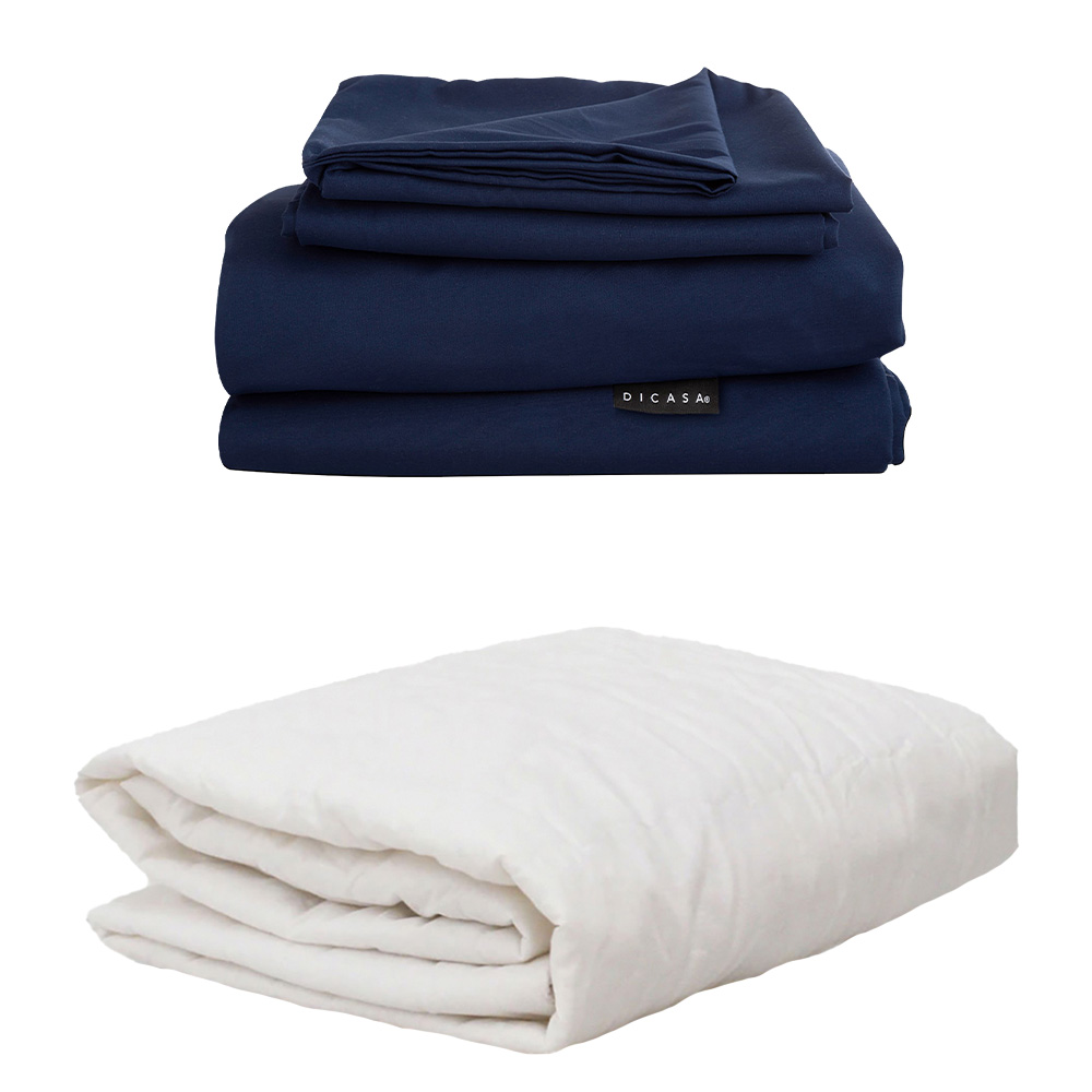 Protector Ultra Blanco + Sabanas Softy Azul Marino Queen Size