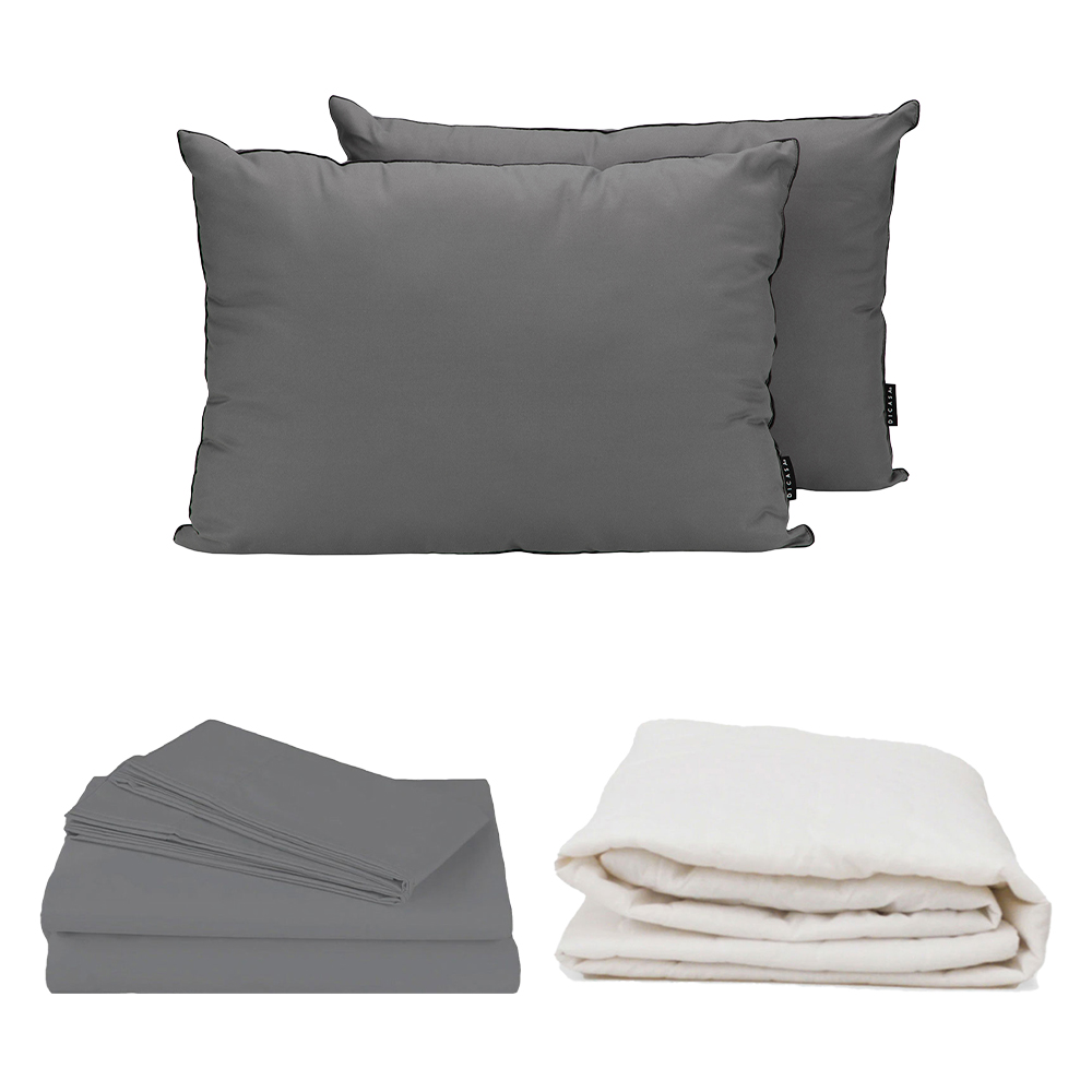 Protector Ultra + Sábanas Basic Gris + Almohada 2-pack King Size Dicasa