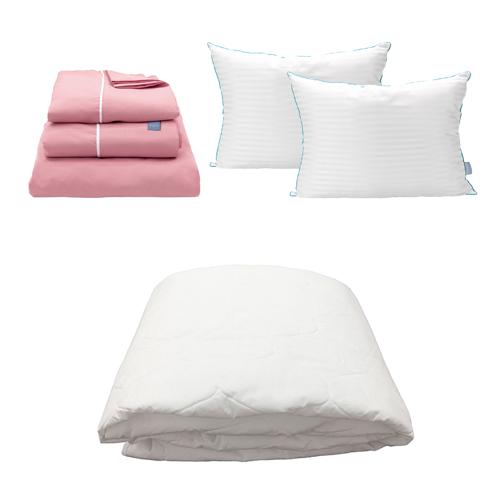 Protector Ultra + Sabanas Royal Touch Rosa + Almohada Royal Twin King Size