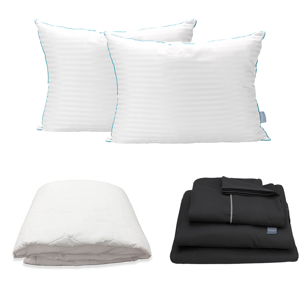 Protector Ultra + Sabanas Royal Touch Negro + Almohada Royal Twin Matrimonial