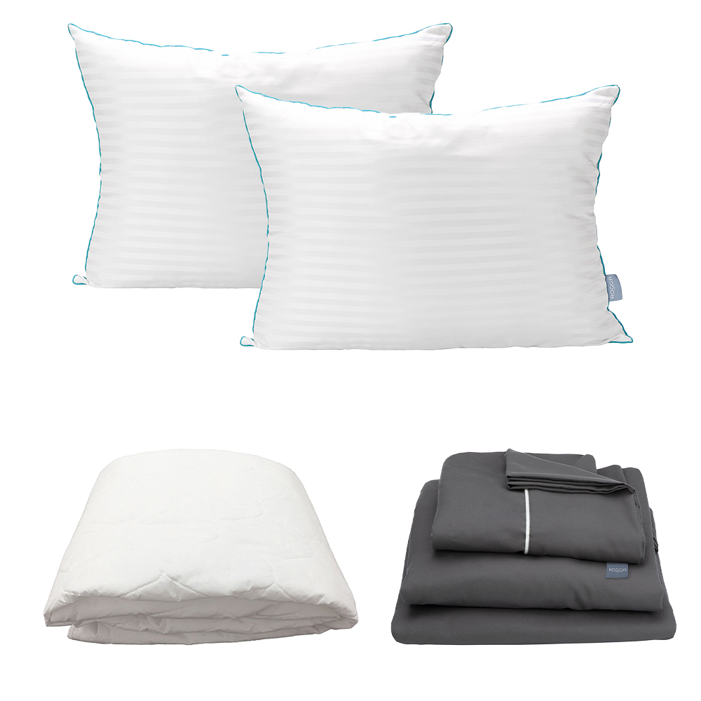 Protector Ultra + Sabanas Royal Touch Gris + Almohada Royal Twin King Size