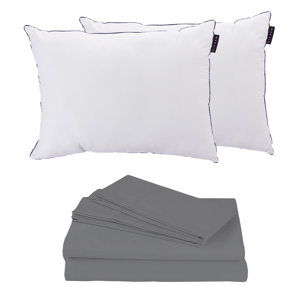 Sabanas Basic Gris + Almohada One 2 Matrimonial