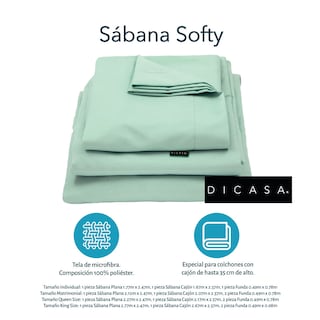 Foto 3 | Sabanas Softy Menta + Almohada 2-pack Individual